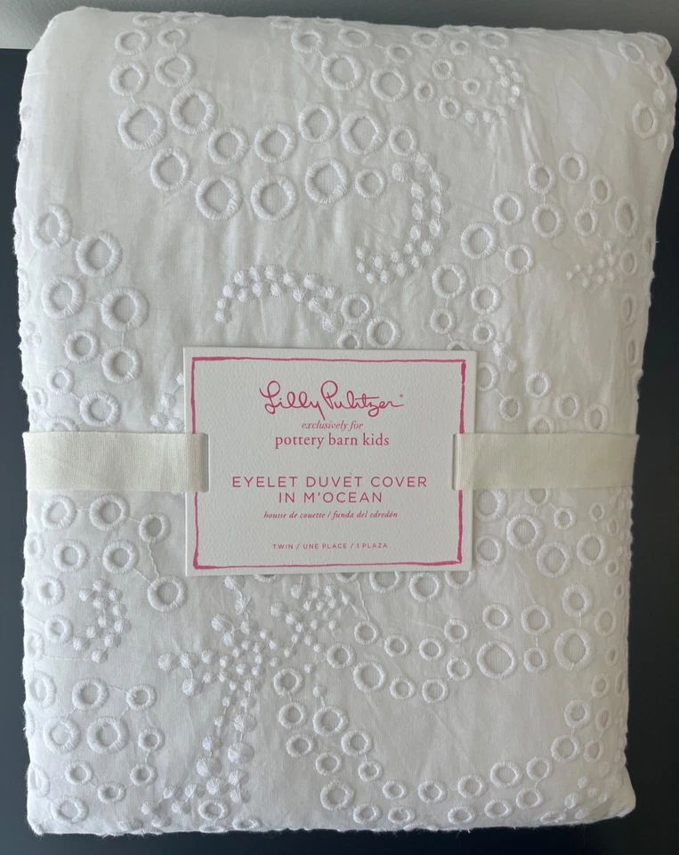 Pottery Barn Kids Lilly Pulitzer TWIN Size EYELET M'Ocean Duvet Cover & Sham NWT - Image 2 of 4