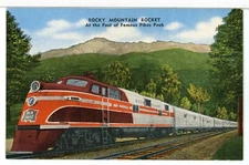 Rock Island's "Rocky Mountain Rocket" at Foot of Pikes Peak, CO 1939-45 Postcard