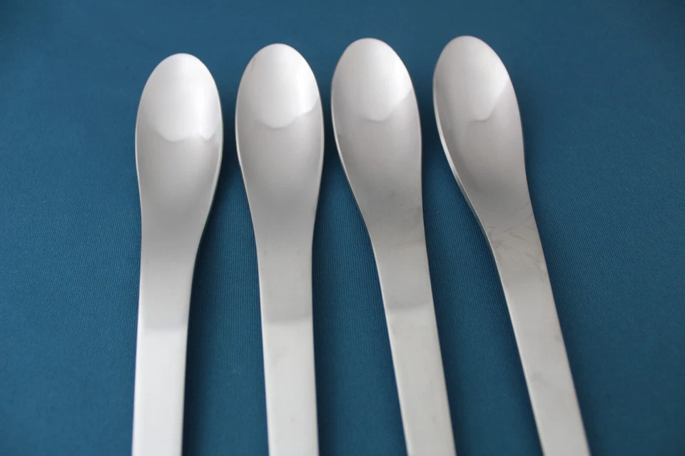 4 Place Oval Soup Spoons Georg Jensen ARNE JACOBSEN Satin Stainless Denmark 8" - Image 3 of 4