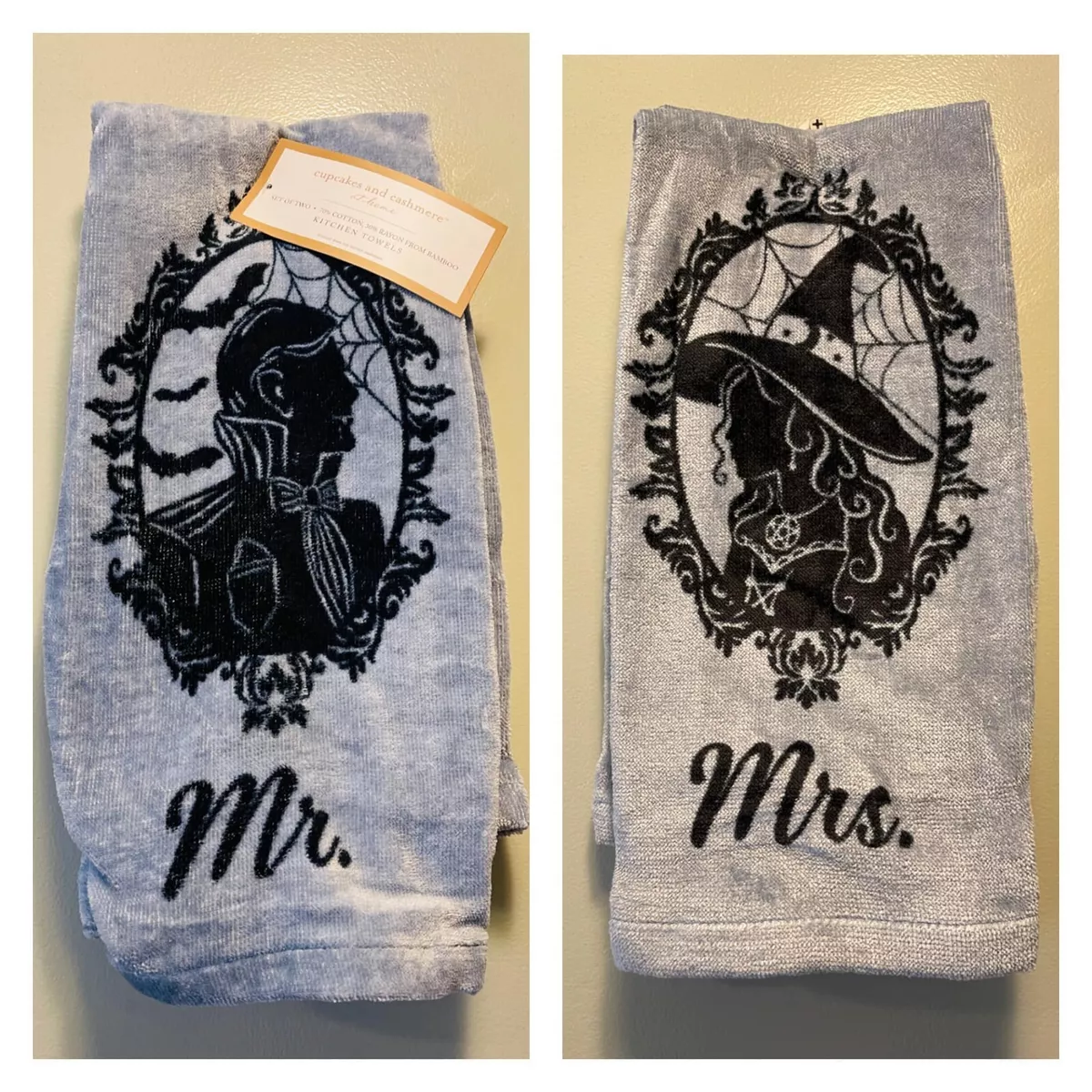 Cupcakes and Cashmere Mrs Witch Mr Vampire Halloween Married Kitchen Towels  Goth