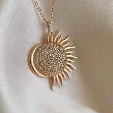 2.0 Ct Round Cut Simulated Diamond Sun & Moon Pendant 14k Yellow Gold Plated