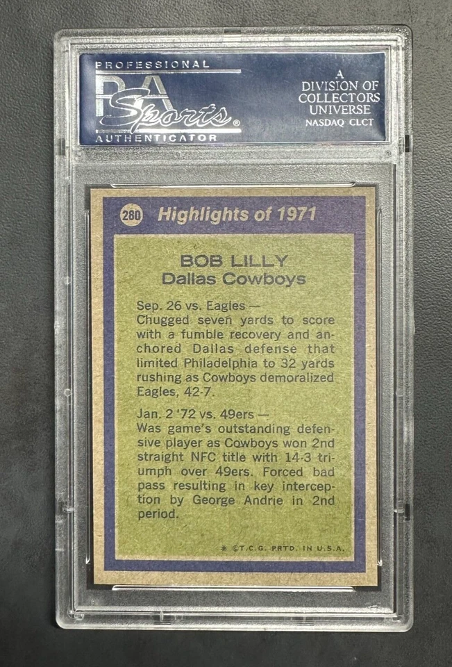 Bob Lilly 1972 Topps All-Pro Card #280 PSA 10 GEM MT Cowboys HOF Low POP - Image 2 of 2
