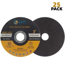 25PCS 3in Cut Off Wheels 3"x1/16"x3/8" Arbor Metal Cutting Disc Die Grinder Tool
