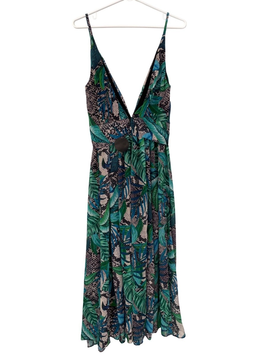 miami elite designs dresses Banana Braided Halter Open Back Cut Out Tie Up Slit Dress Large