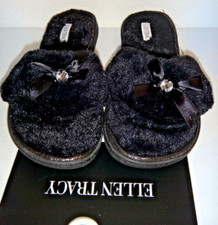 ELLEN TRACY Black Memory Foam Open Toe Flat Thong Slippers Bow M 8 , L 9 