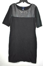 Chaps Womens Black Round Neck Short Sleeve Casual Asymmetrical Midi Dress L