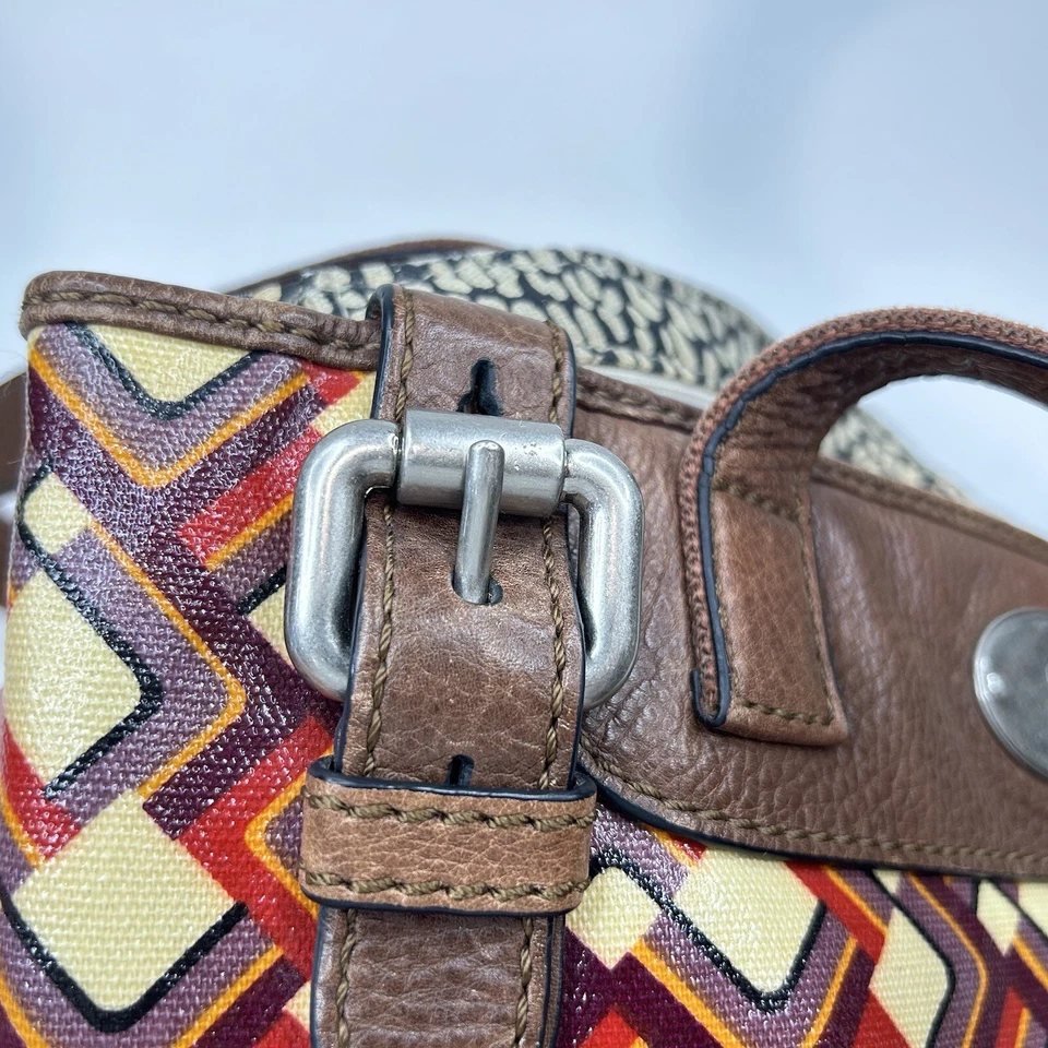 #FOSSIL Bolso de Mano Llave por Bolso de Hombro Geométrico PVC Recubierto Lona Cuero Borde Foto 3 de 4