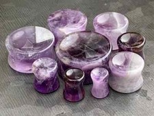 Pair Concave Amethyst Stone Plugs Natural Organic Earlets Amythest Tunnel Gauges