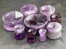 PAIR Concave Amethyst Stone Plugs Natural Organic Earlets Amythest Tunnel Gauges