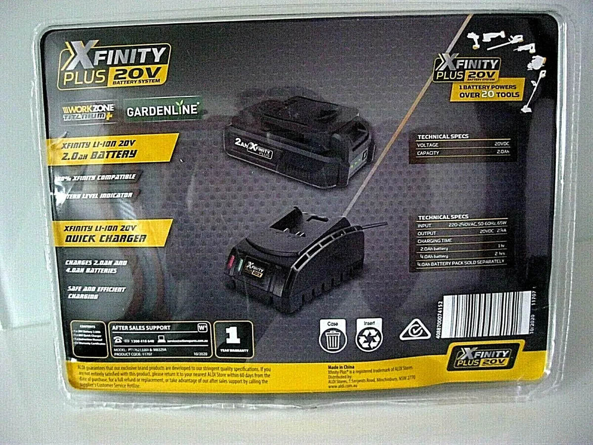 XFINITY Plus 20V Li ion 2.0 aH Battery Charger Kit for Workzone