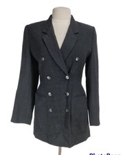 Chaus Womens Button Up Blazer Jacket Size 6 Black 100% Wool Log Sleeve