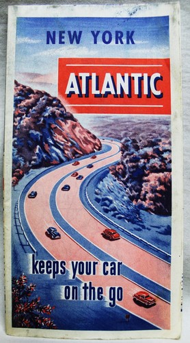 ATLANTIC SERVICE STATION HIGHWAY ROAD MAP OF NEW YORK STATE 1951 VINTAGE TRAVEL