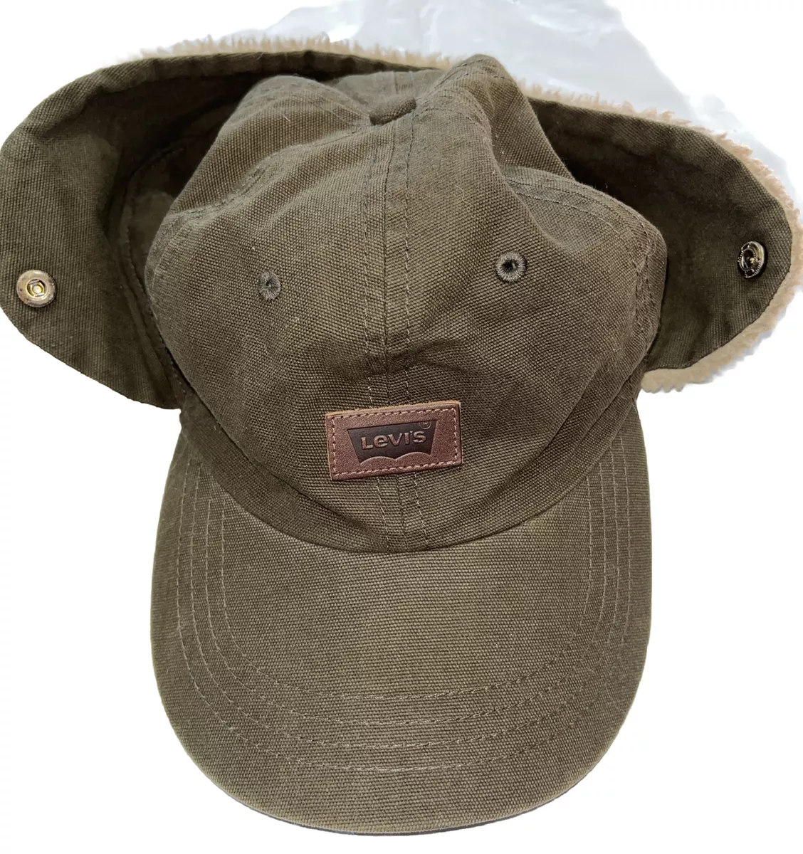 Levi s L XL GREEN FLEECE lined Hunter Trapper Hat Sherpa Ear Flaps