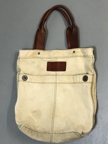 Borsa vintage Abercrombie tela e pelle logo invecchiato grande 14” x 12” x 5”