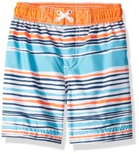Wippette Boys' Quick Dry Swim Trunk, Multi Stripe Orange, 12M