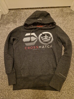 Grey Crosshatch Hooded Jumper Hoodie Size Small UK