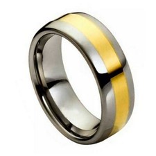 Tungsten Ring Band Yellow Gold IP Plated Shiny Center For Men Women