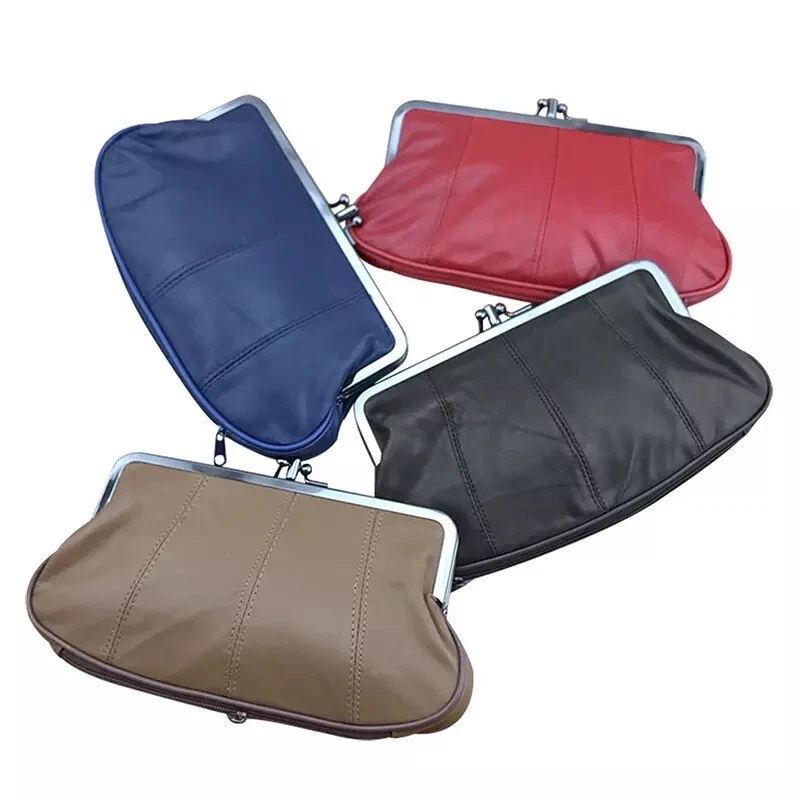 Women s Real Leather Big Clip Top Clasp Purse Clutch Money Pouch Coin Wallet Bag