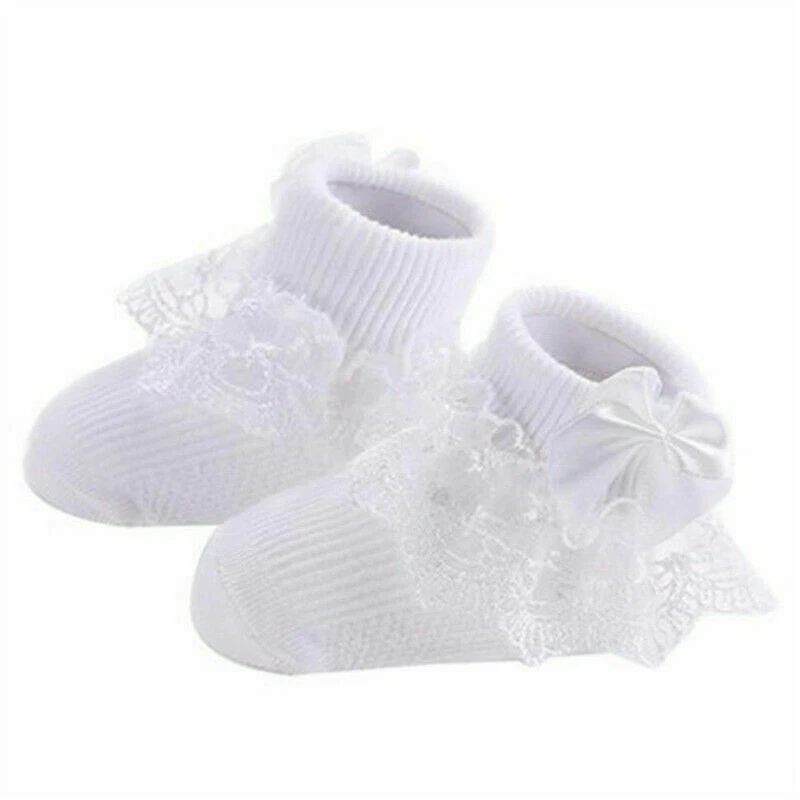 Niños Bebés Niñas Volantes Encaje Lazo Tutú Calcetines Infantiles Pequeños Calcetines al Tobillo Foto 2 de 4
