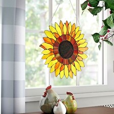 Stained Glass Window Panel Sunflower Yellow Orange Flower Colorful Sun Catcher