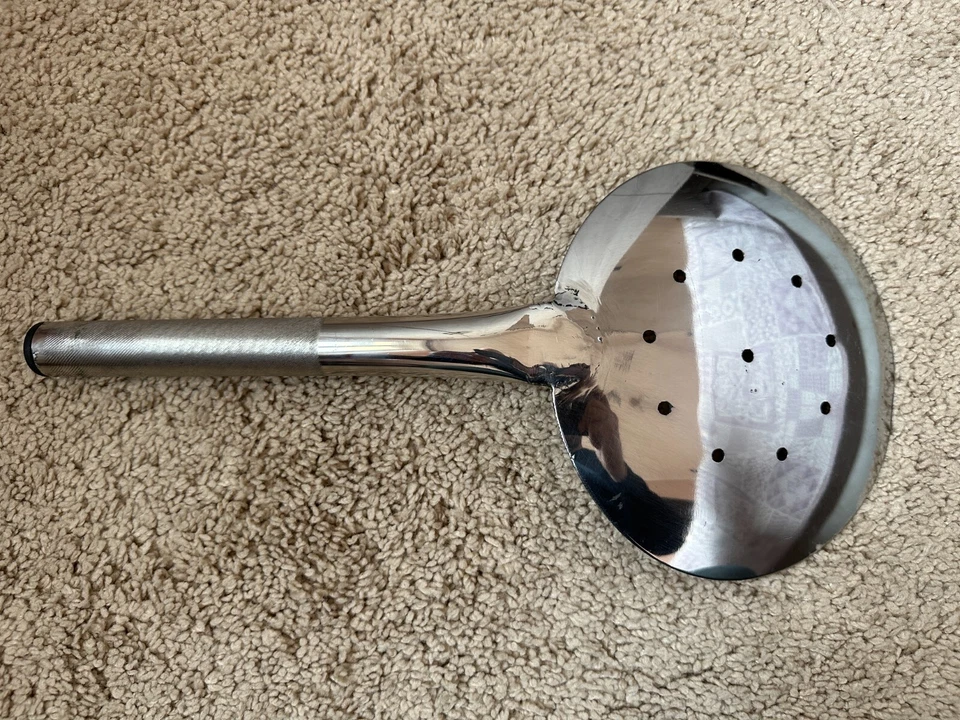 Uzbek plov lid, Uzbekistan Handmade Stainless Steel Skimmer (39 cm or 15.3 inch) - Image 3 of 4