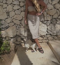 H&M Set Zweiteiler Croptop Rock Beige Leinen Sommer Strand M 38