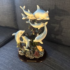 The Mirella Collection Resin Figurine W/Wood Base- Dolphins 9”