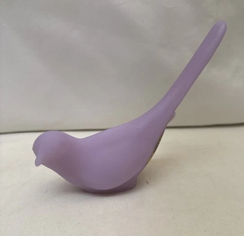 Vtg Fenton Lavender Satin Art Glass Long Tail Bird of Happiness Flawed Has Label