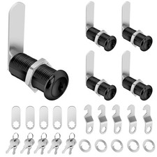 1-1/2 Inch Cabinet Cam Lock Set - 5Pcs Keyed Alike Black Locks for Secure Fil...