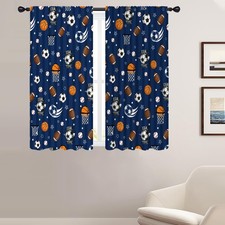 Kids Boys Window Curtains for Bedroom 42 x 63 Inch Rod Pocket Basketball Base...
