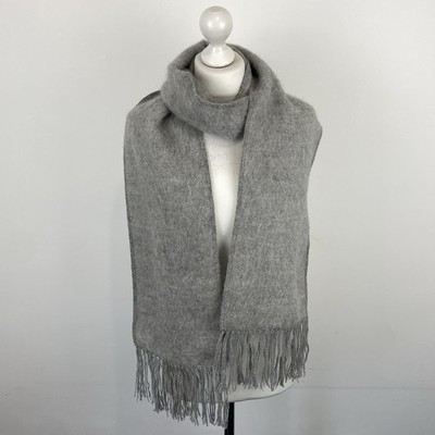 Sanyork Fairtrade 100% Alpaka Schal Peru Grau Fransen Damen