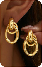 14K Gold Plated Chunky Statement Earrings for Women Hypoallergenic Knot Drop Dan