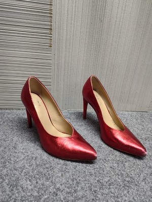Vero Cuoio Women High Heels Shoes 8.5 Red Leather Pointed Toe Slip On Love Chic