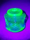 Rare Berlett Collins Uranium Glass Swirl Cookie Jar w/ Lid Depression Glass