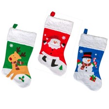 Christmas Stockings Set of 3 Santa, Snowman, Reindeer 18 Inches Fleece Top