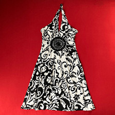 Jovani Vintage Y2K Black & White Floral Print Halter Dress Large
