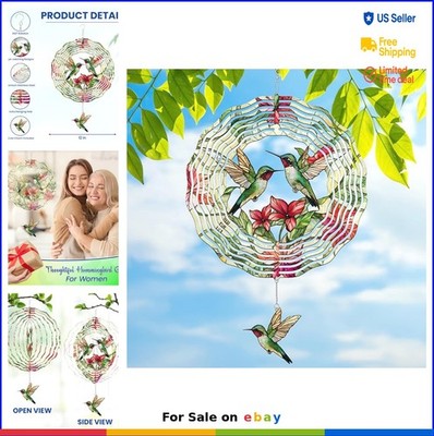 Hummingbird Wind Spinner 12 Inch Stainless Steel 3D Garden Decor Yard Art