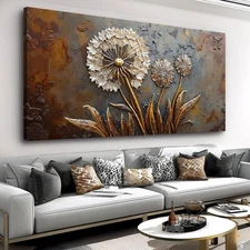 Large White Flower Wall Art with Taupe Background Elegant Flower Framed Flora...