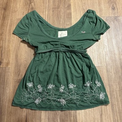 トップス vintage Hollister babydoll border top Rare Y2K Hollister Embroidered Green Babydoll Top | eBay