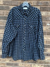 Wrangler Wrancher Western Pearl Snap Long Sleeve Shirt Mens XXL Blue Plaid 2XL