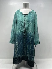 Citron Santa Monica Tunic Blouse Shirt Top V-Neck Popover Tie Dye Green Large