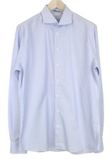 SUITSUPPLY Men's Formal Shirt 43.7/17L Blue Striped Cotton Extra Slim Cutaway