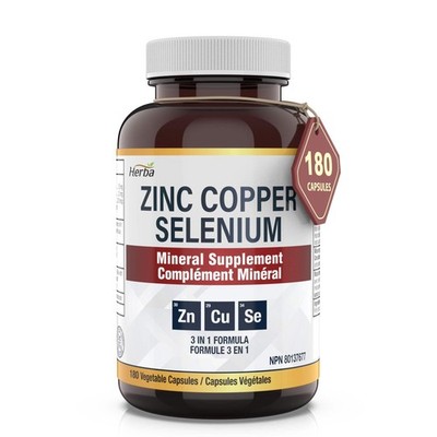 Zinc Copper Selenium Supplement - 180 Capsules | Made in Canada