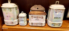 Set of 4 German Lusterware Iridescent Kitchen Canisters w/Gold Trim Vintage
