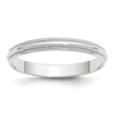 10 Karat Weißgold 3 mm Milgrain halbrunder Ehering Ring für Damen Größe 9