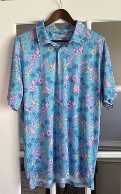 Chubbies Men's Lightweight Performance Polo The Flock Party Turquoise L & XL