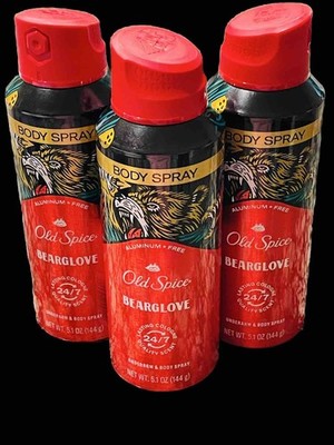 Old Spice Bearglove Body Spray for Men 5.1 Oz Pack of 3 Wild Collection