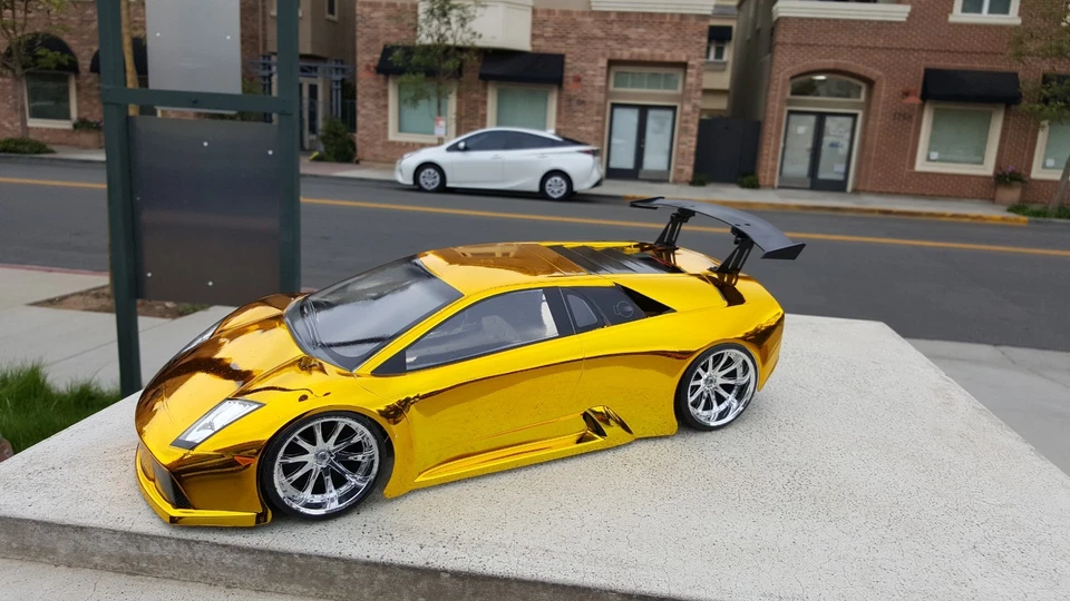 200mm 1/10 CHROME YELLOW LAMBO 4Tec2 drift HPI DC10 YD2 MST TT02 Body Only - Image 4 of 4