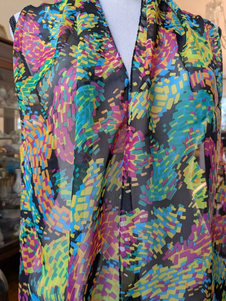 Vintage Cejon Polyester Multi Color Abstract Oblong Scarf 10 x 60 Inches - Image 2 of 4