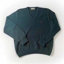 Vintage Izod Men  s L Green V-Neck Sweater USA Made Preppy Crest Logo